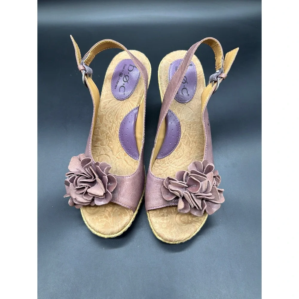 b.o.c. Born‎ Concept Mauve Purple Leather Flower Wedge Sandals C23619 Womens 7